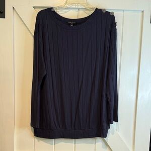 Lane Bryant Navy Ribbed Button-Shoulder Pullover